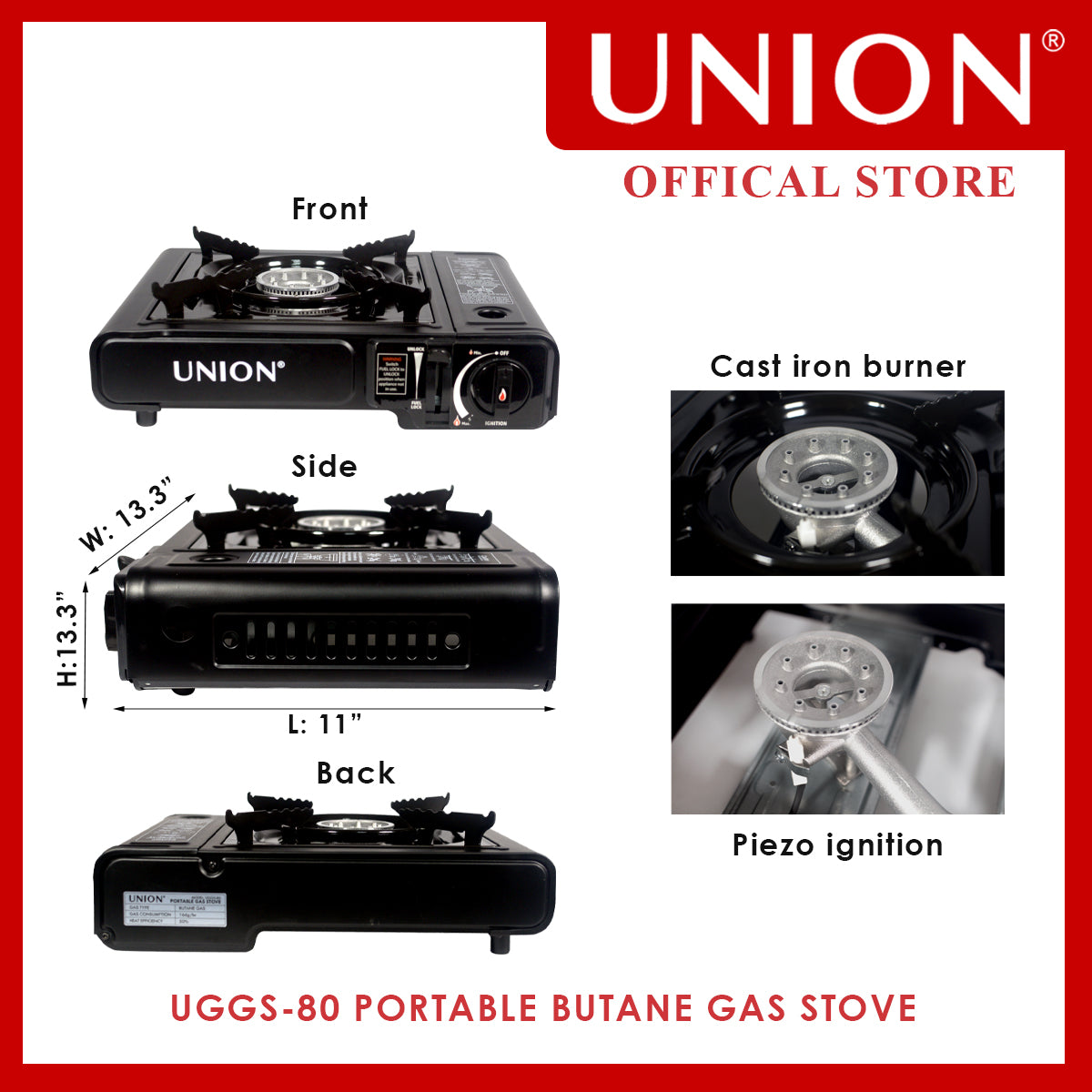 Union® Portable Gas Stove with Free Carry-On Hardcase