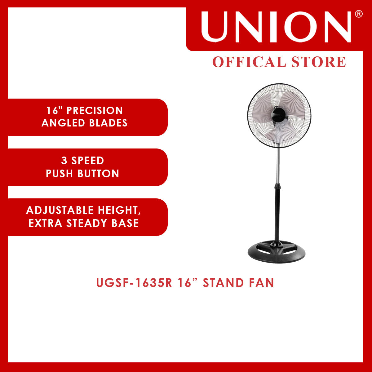 Union® 16" Stand Fan Solid Base