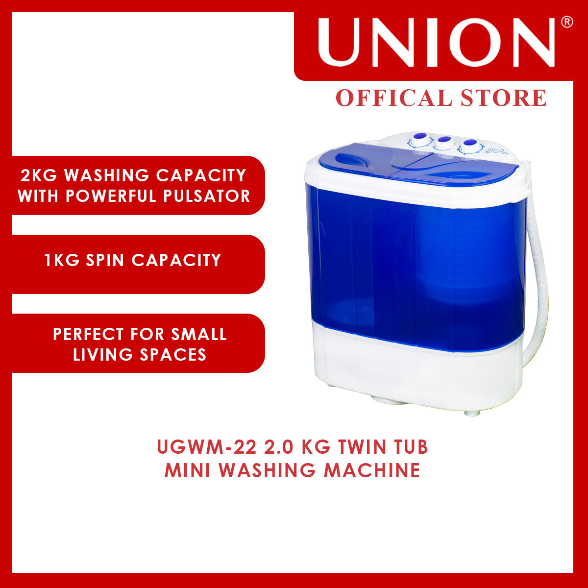 Union® 2.0 kg Twin Tub Mini Washing Machine