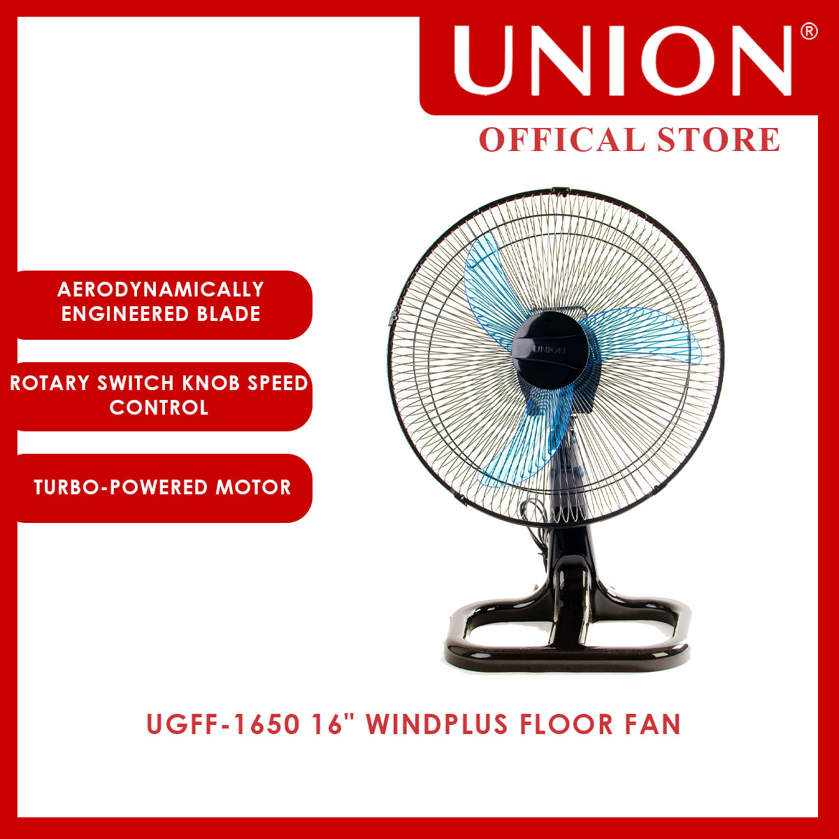 Union® 16" WINDplus Floor Fan