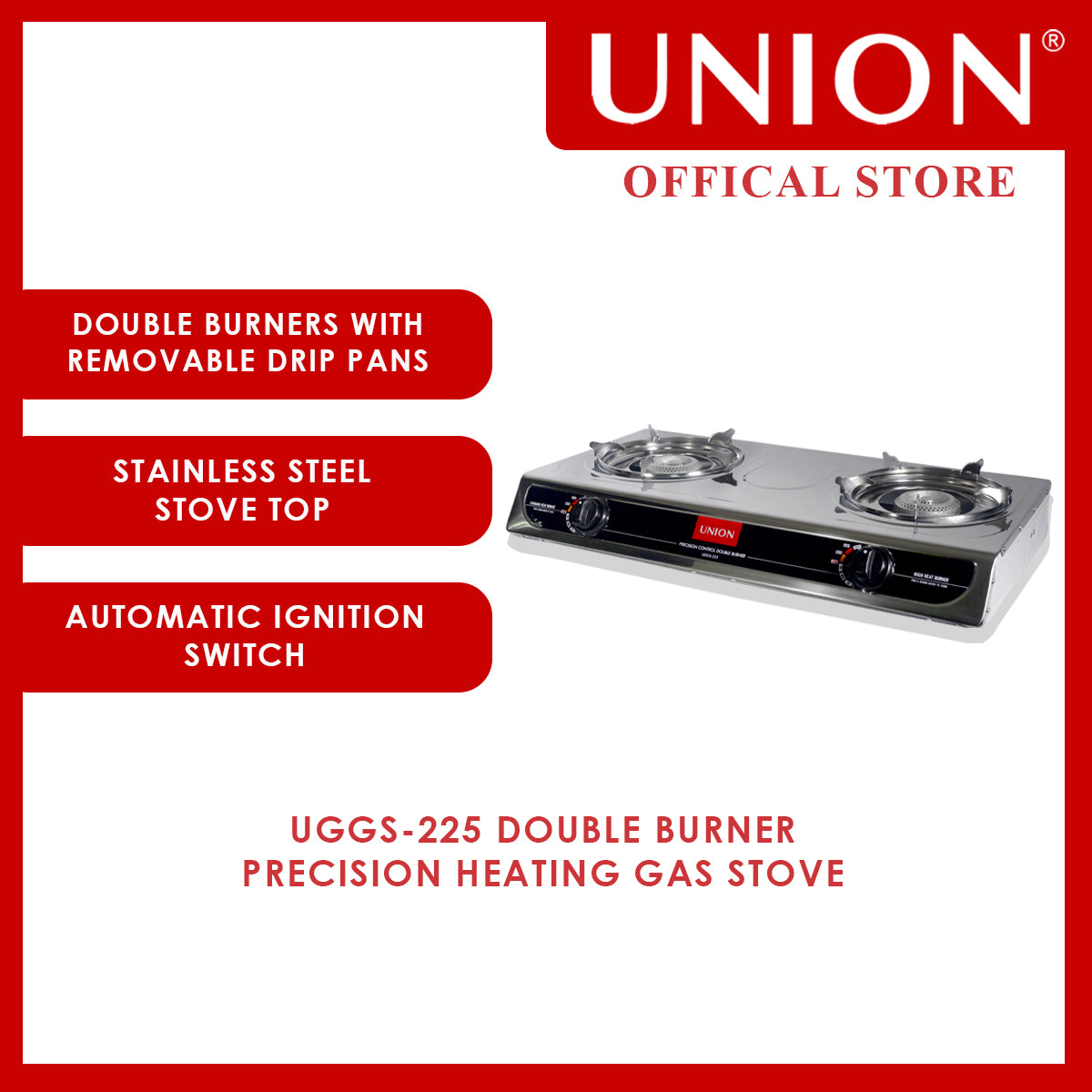 Union® Double Burner Precision Heating Gas Stove