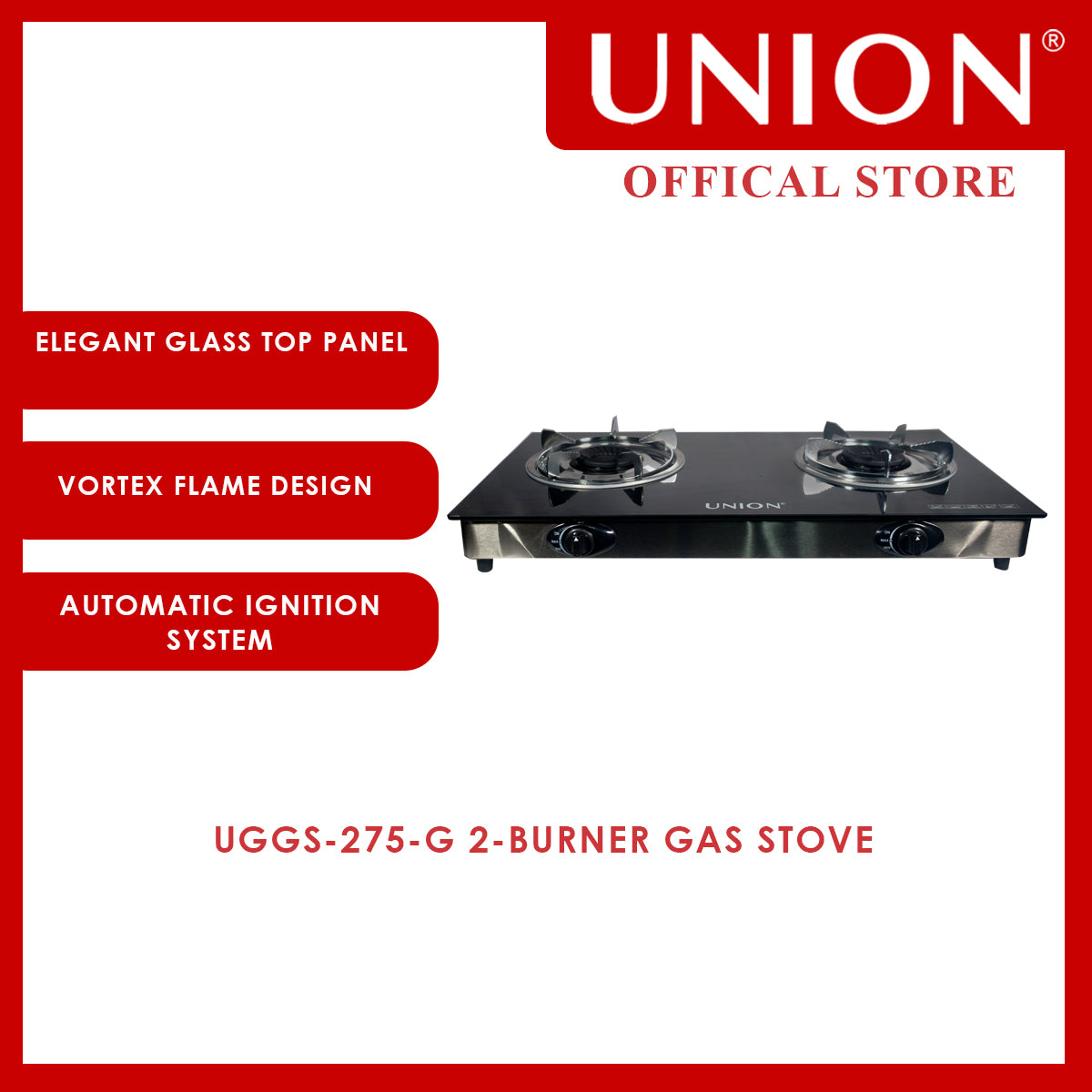 Union® Glass Top Double Burner Gas Stove