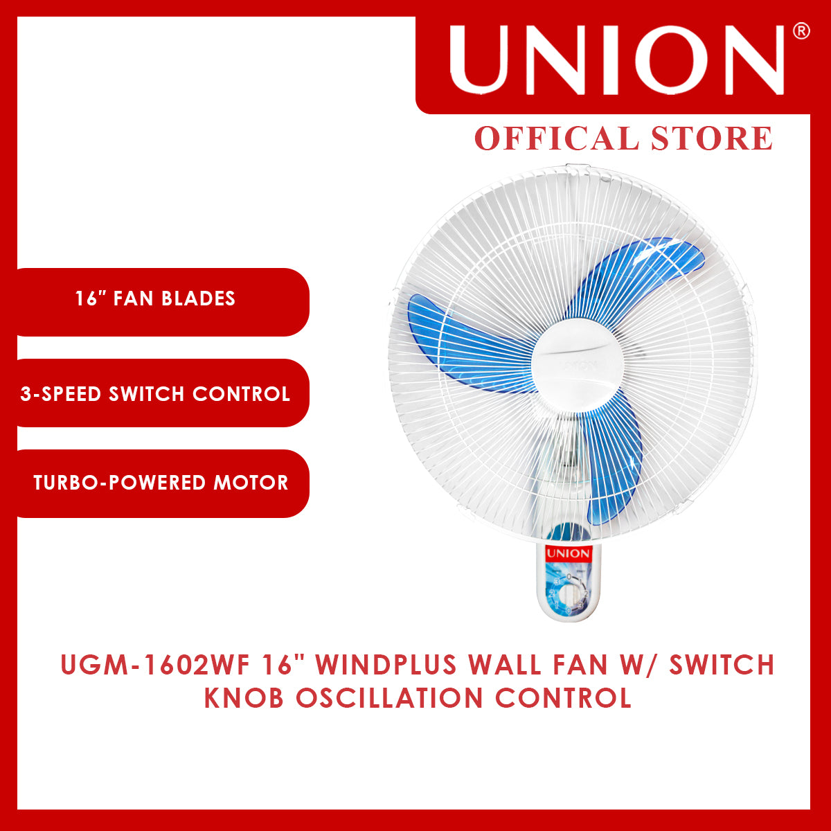 Union® 16" WINDplus Wall Fan
