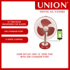 Union® 16" Desk Fan with USB Charger