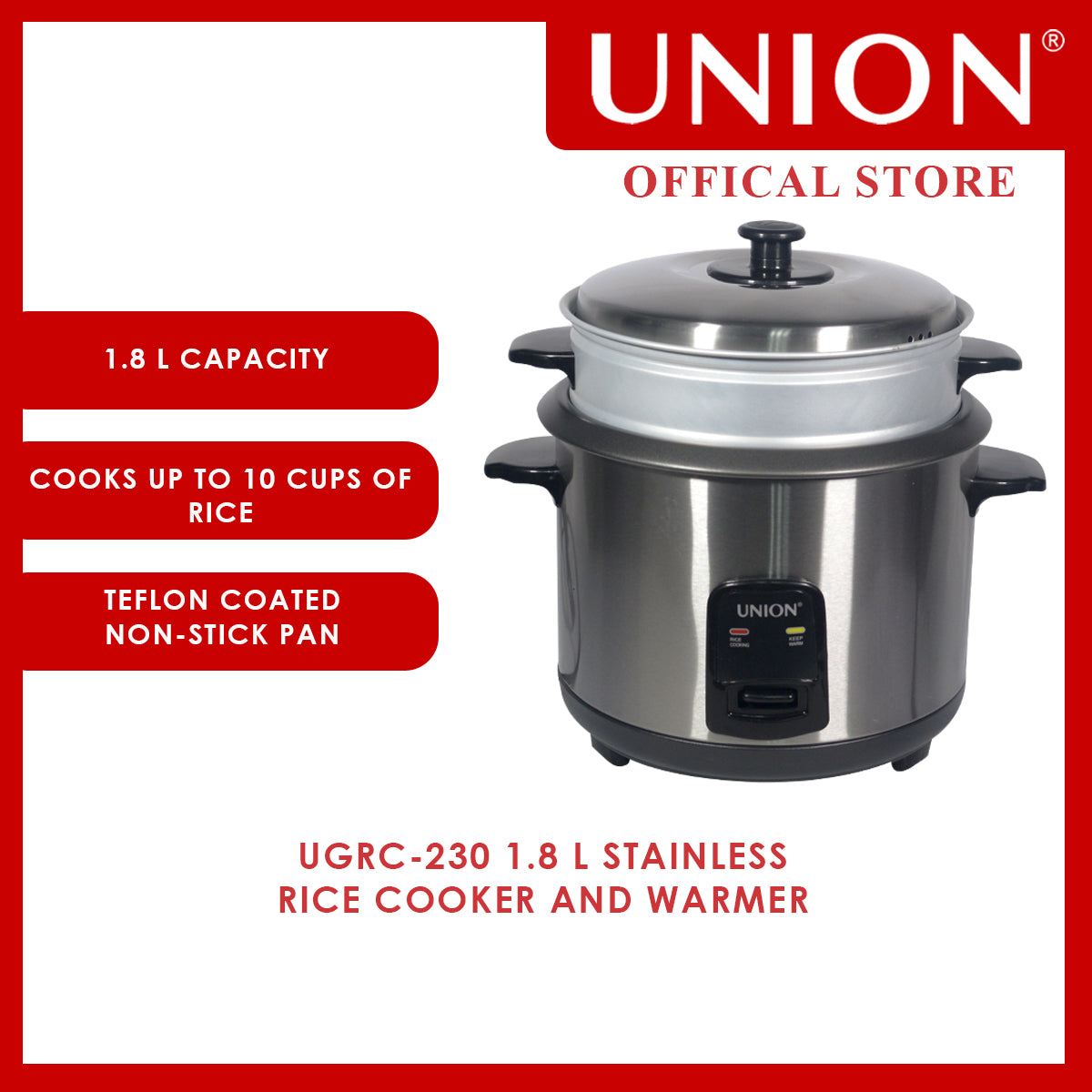 Union® 1.8L Stainless Rice Cooker – UnionHomeAppliances