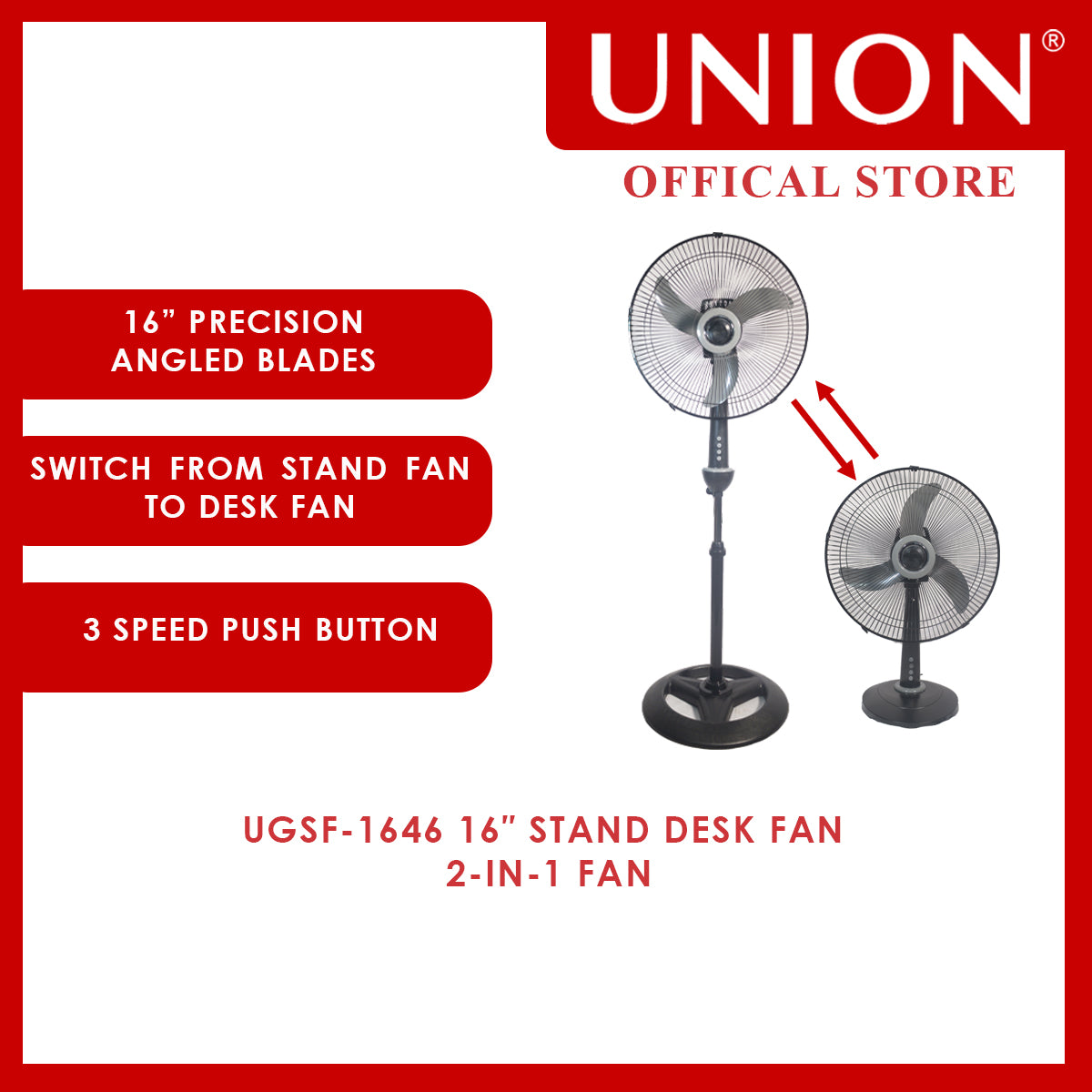 Union® 16" Stand Fan 2 in 1